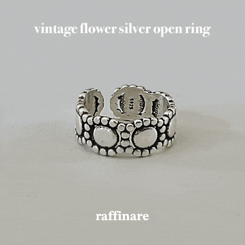 vintage flower silver open ring